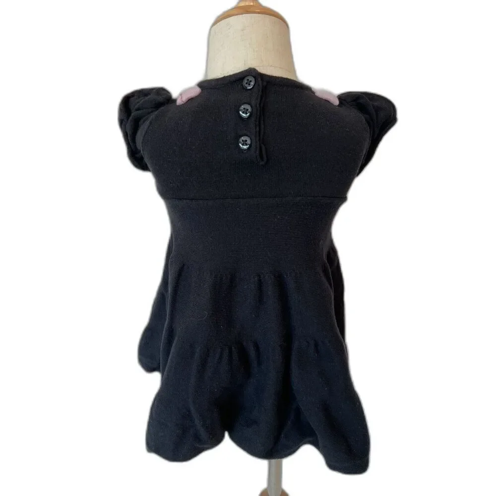 Gymboree black dress with 3 rows pearls neckline 2 bows on shoulders 6-12 months